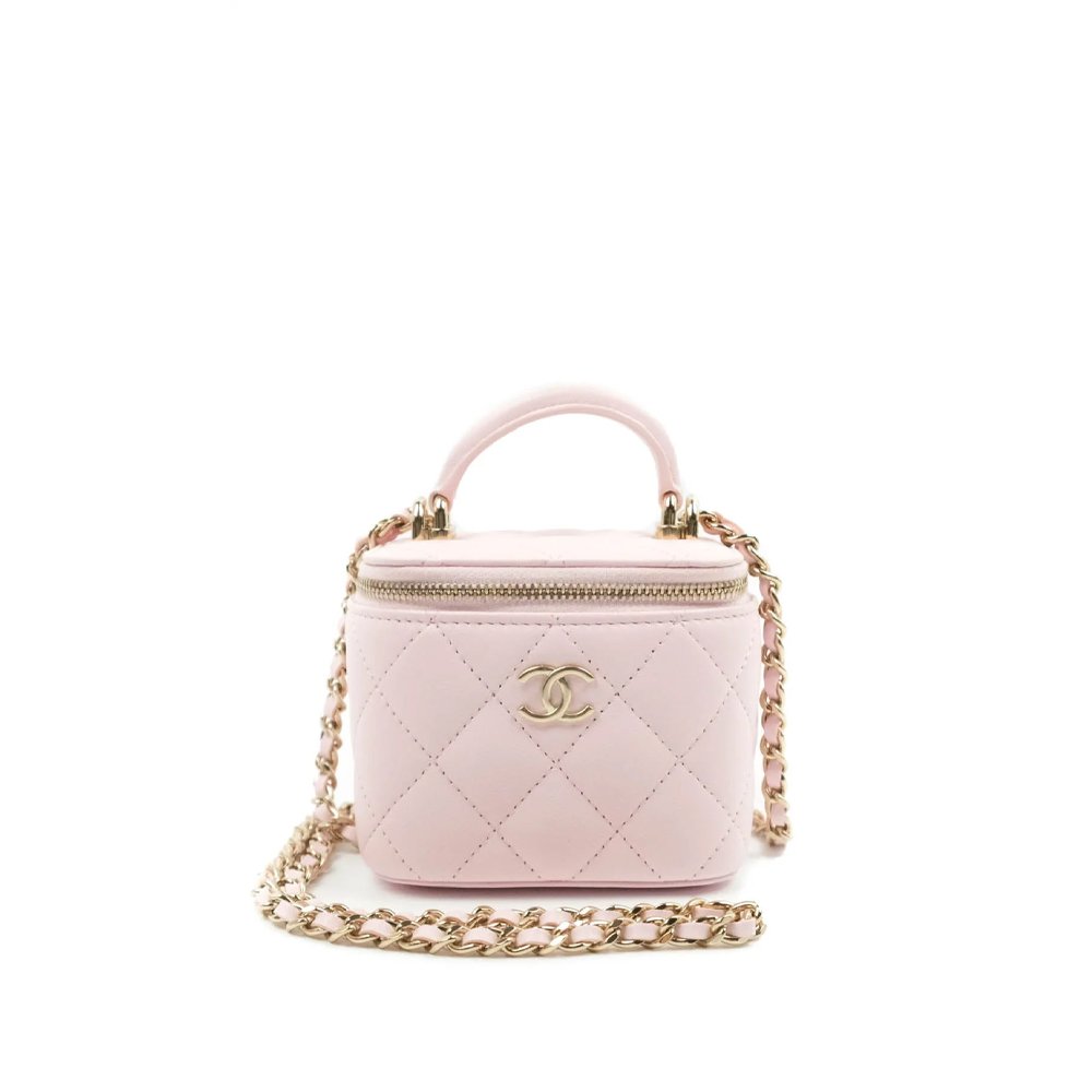 Chanel Mini Top Handle Vanity With Chain Light Pink Lambskin Gold Hard