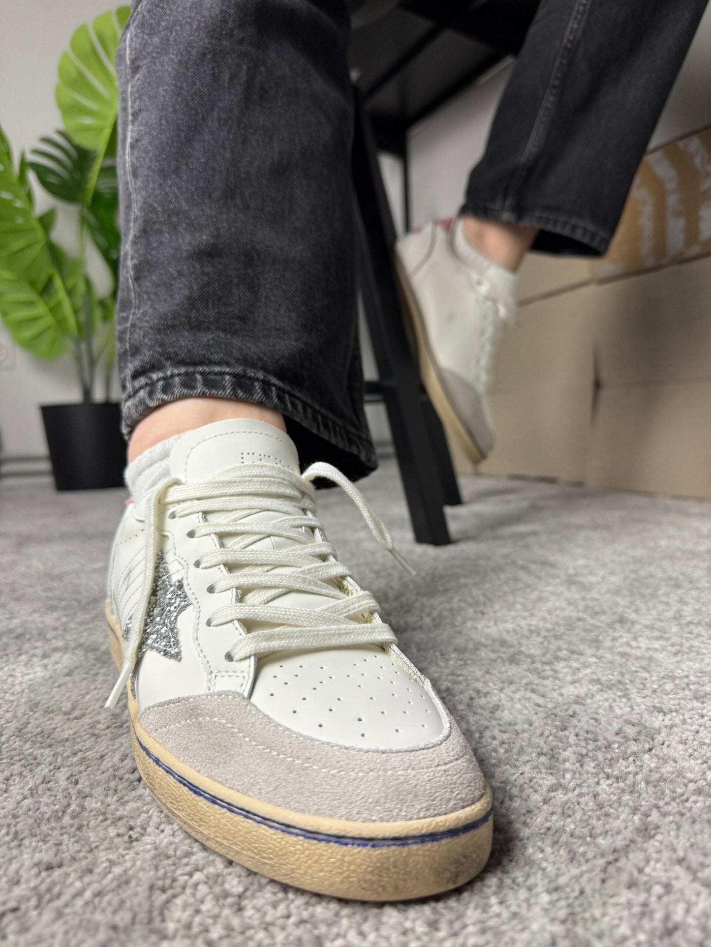 Golden Goose Ballstar pink suede Glitter Star