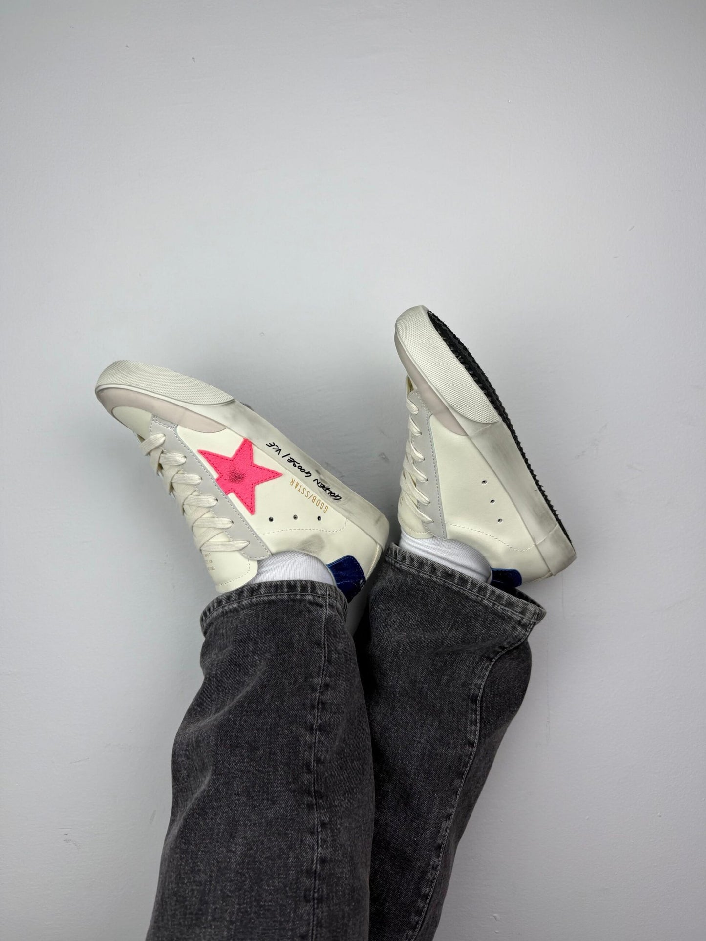 Golden Goose Hi Star Fuchsia star / Blue glitter
