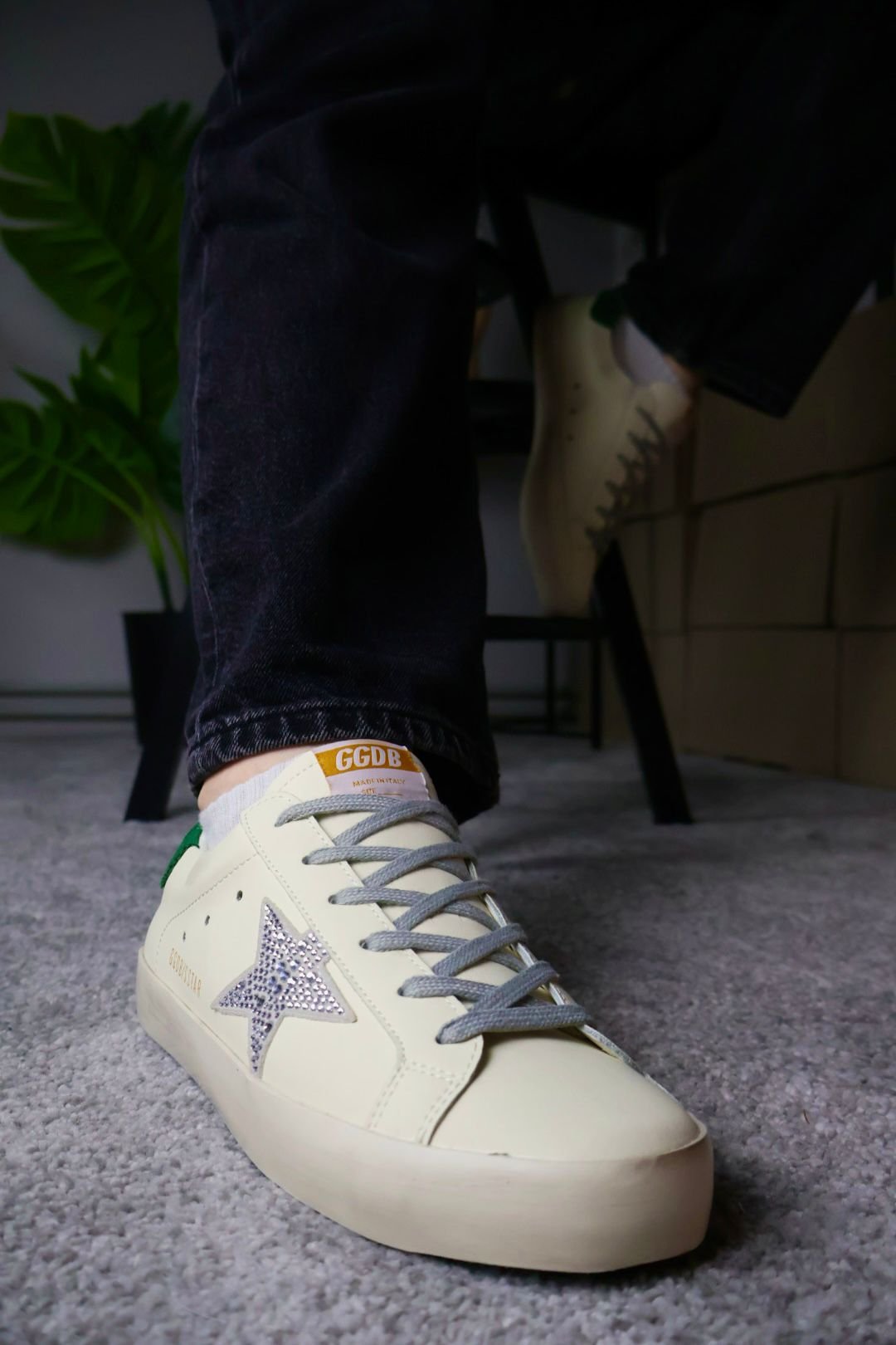 Golden Goose Creamy White/ Green Back/ Swarovski Star