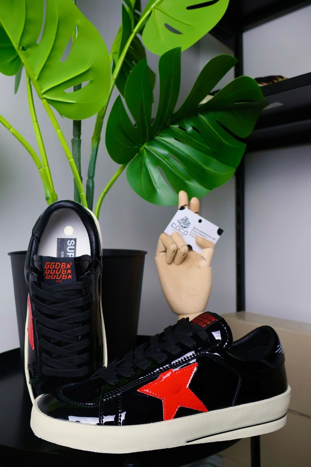 Golden Goose Black Leather Red Star