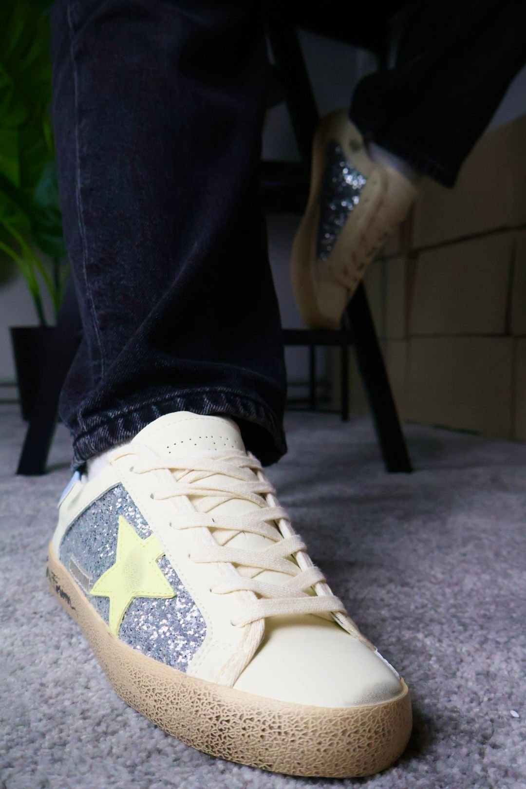 Golden Goose Silver Glitter/ Light Blue/ Taupe Star