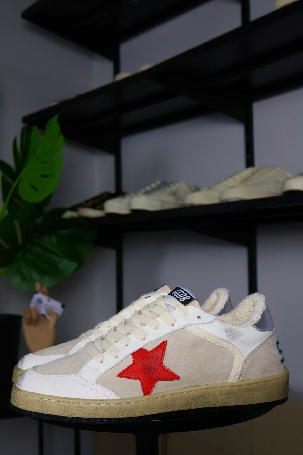 Golden Goose Taupe/White/Silver Red Star