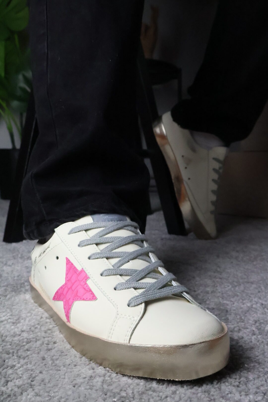Golden Goose White/Pink Croc Leather Star/Pink Shinny