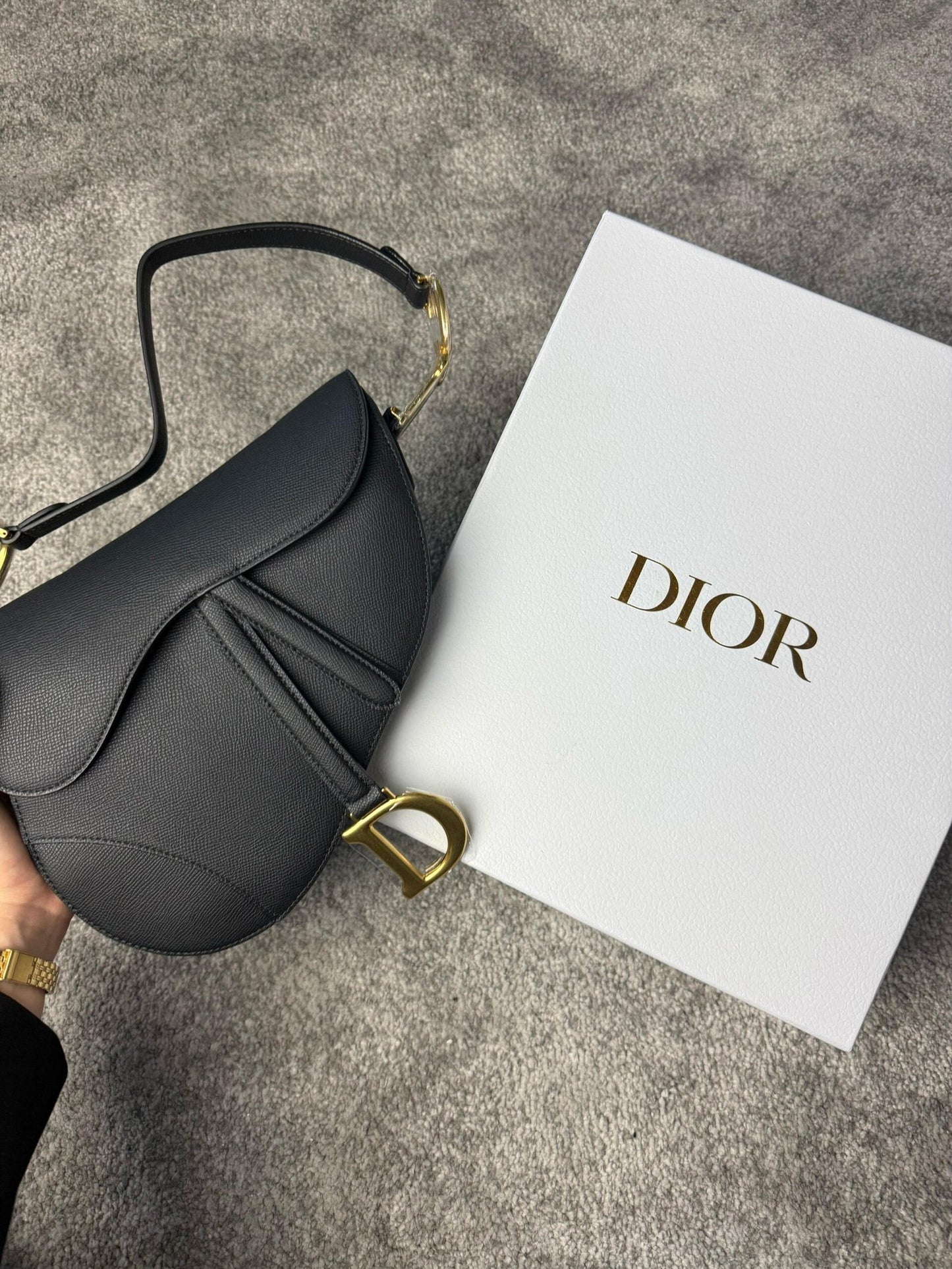 Saddle leather handbag Dior Navy in Leather