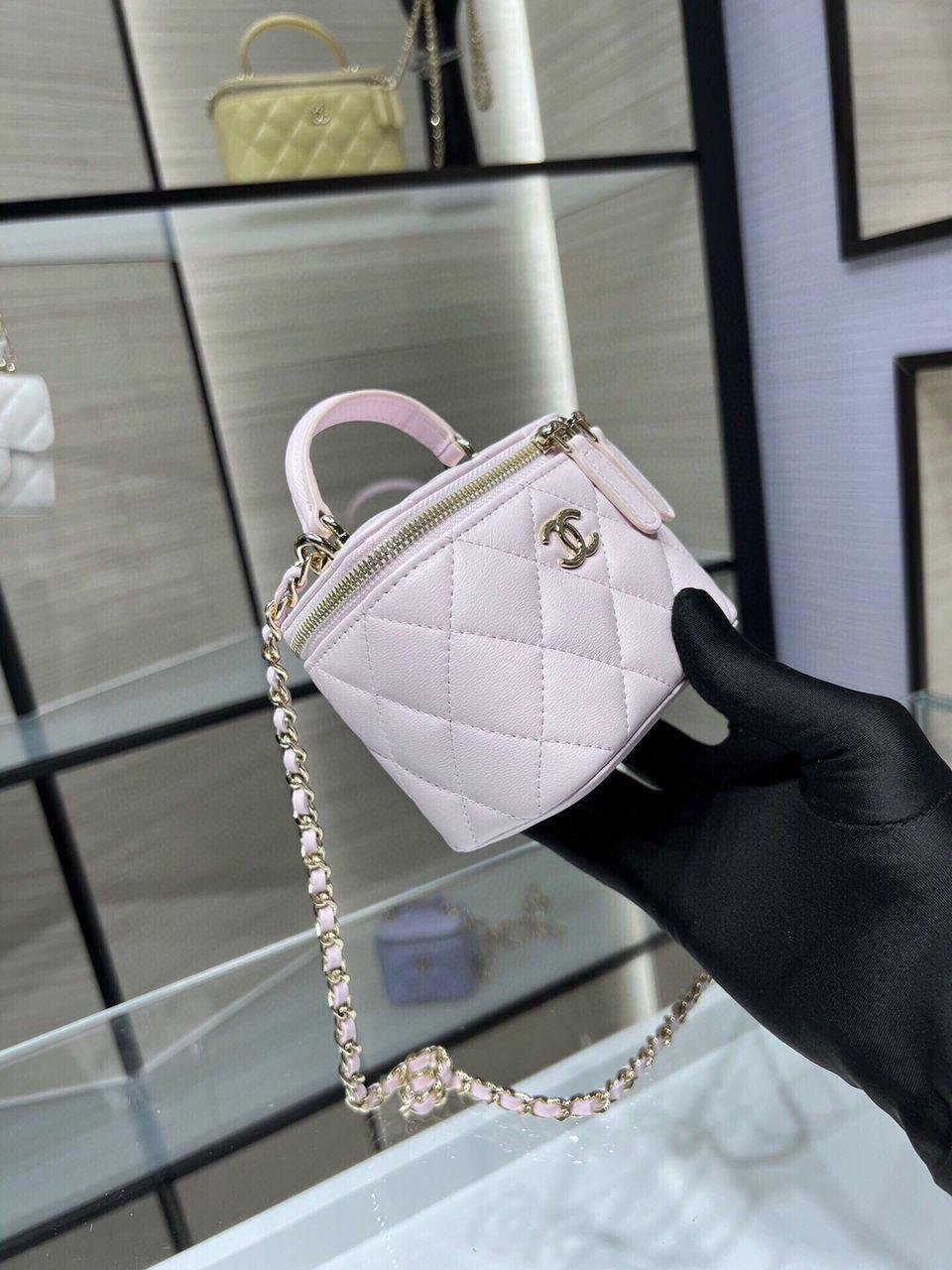 Chanel Mini Top Handle Vanity With Chain Light Pink Lambskin Gold Hard