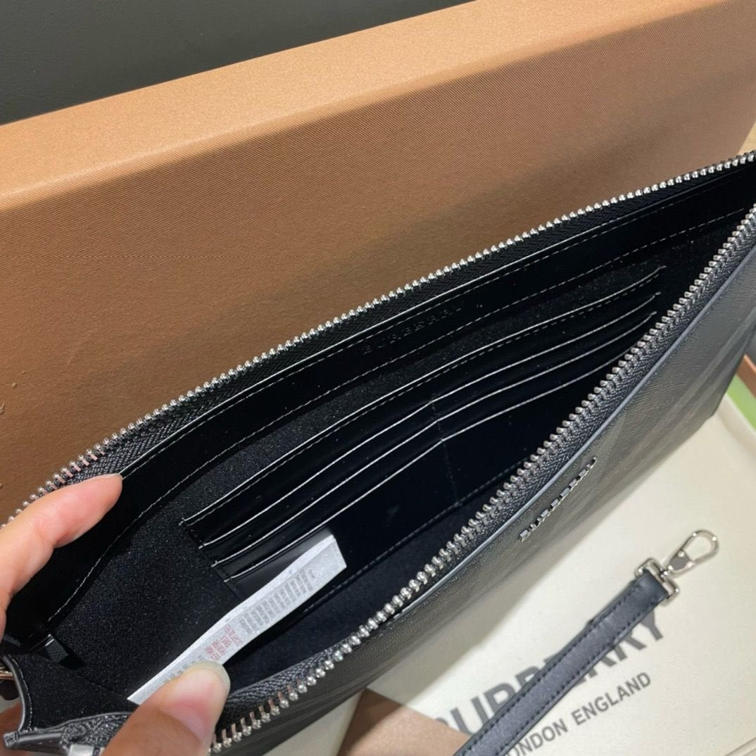 Burberry Edin Check E-canvas Pouch In Charcoal