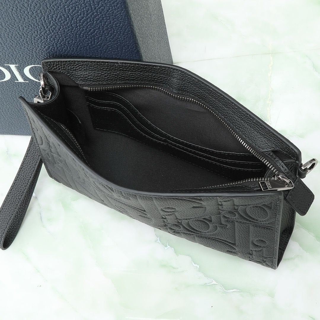 Christian Dior A5 Triangle Pouch D Gravity Leather Black