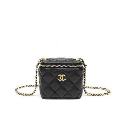 Chanel Mini Metal Vanity With Chain Black Lambskin Aged Gold Hard