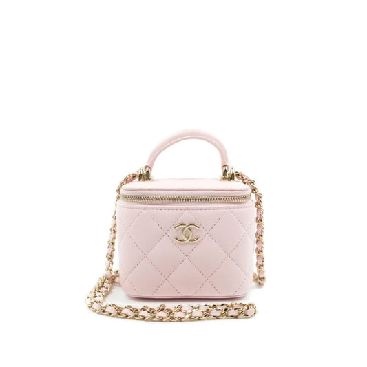 Chanel Mini Top Handle Vanity With Chain Light Pink Lambskin Gold Hard