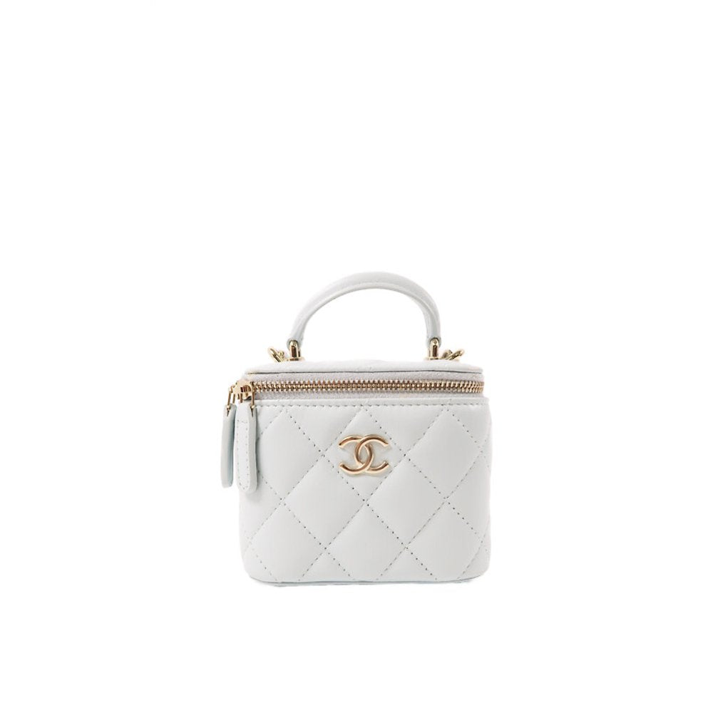 Chanel Mini With Chain white Lambskin Gold Hard