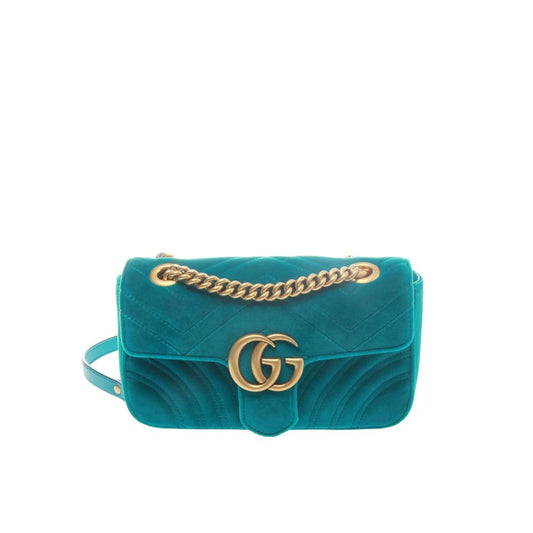 Gucci Marmont shoulder bag “Petrol Blue velvet”, MINI