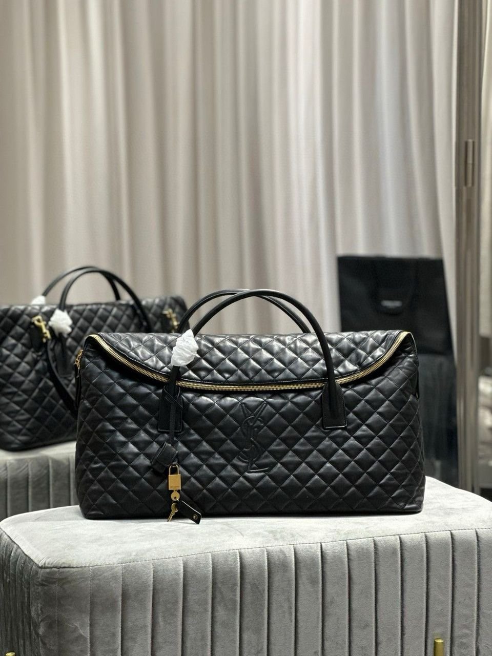 YSL Saint Laurent ES Giant Travel Bag in Smooth Quilted Leather with Gold Hardware