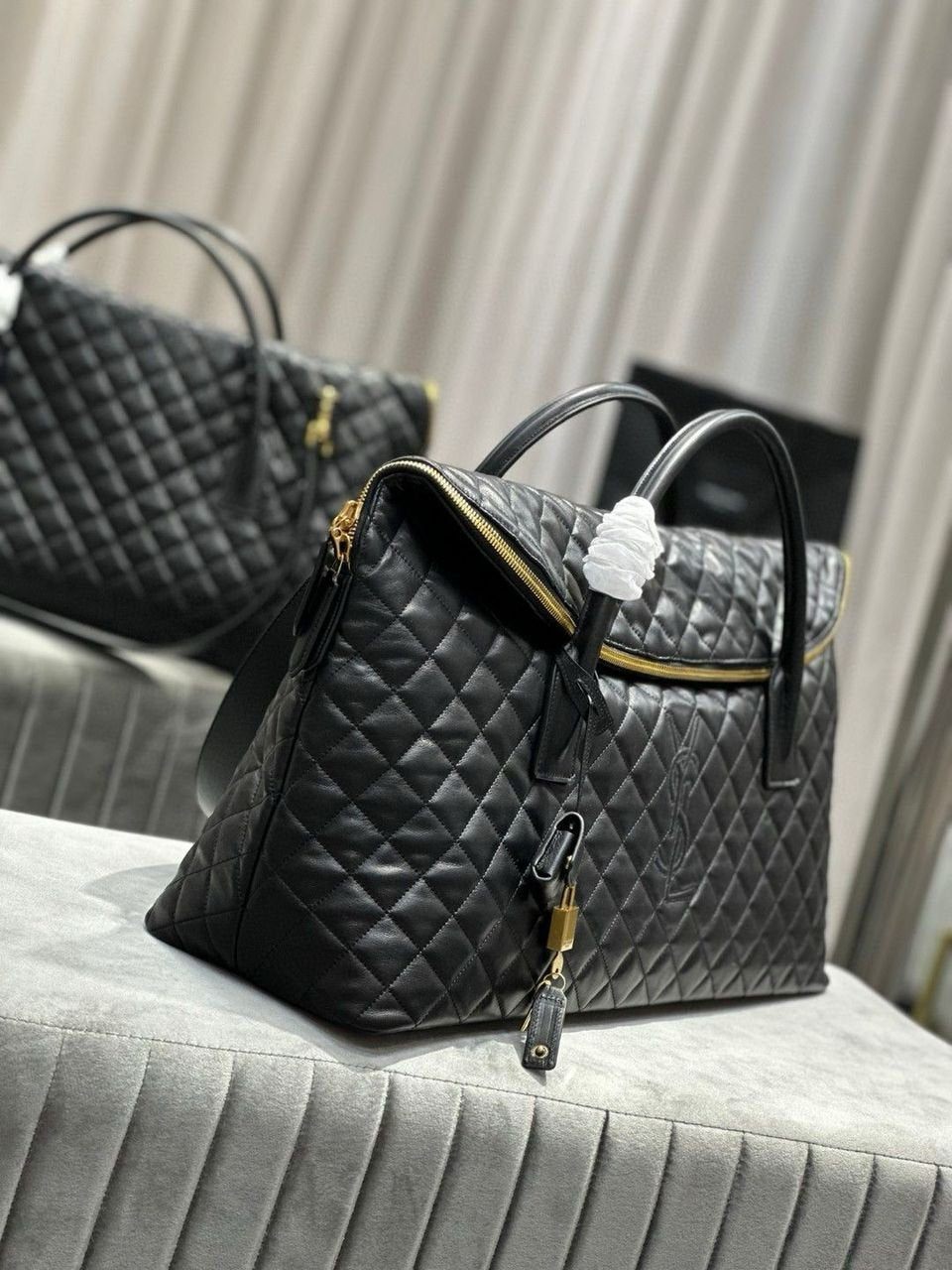 YSL Saint Laurent ES Giant Travel Bag in Smooth Quilted Leather with Gold Hardware