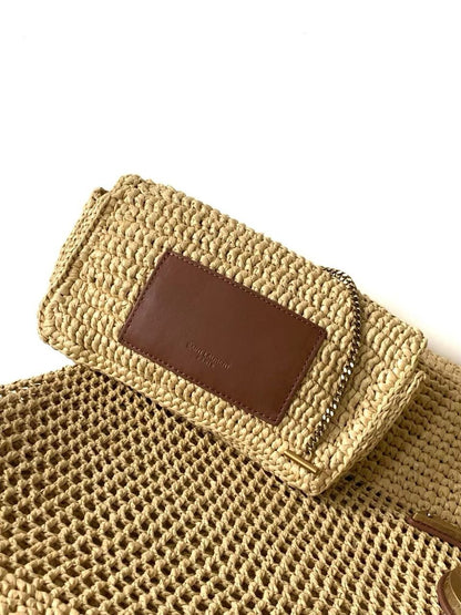 YSL Saint Laurent Natural Raffia Iace Shopping Tote
