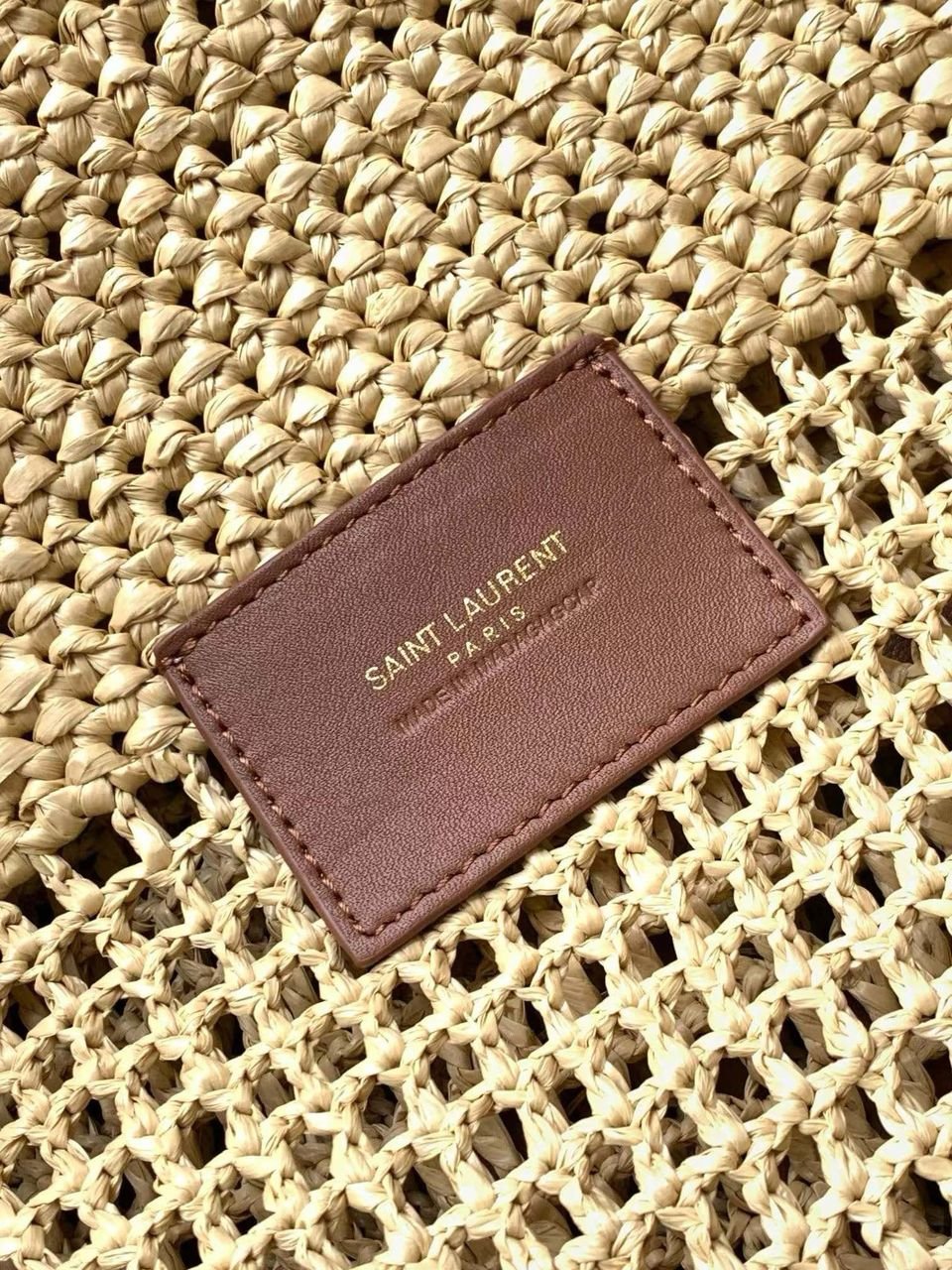 YSL Saint Laurent Natural Raffia Iace Shopping Tote