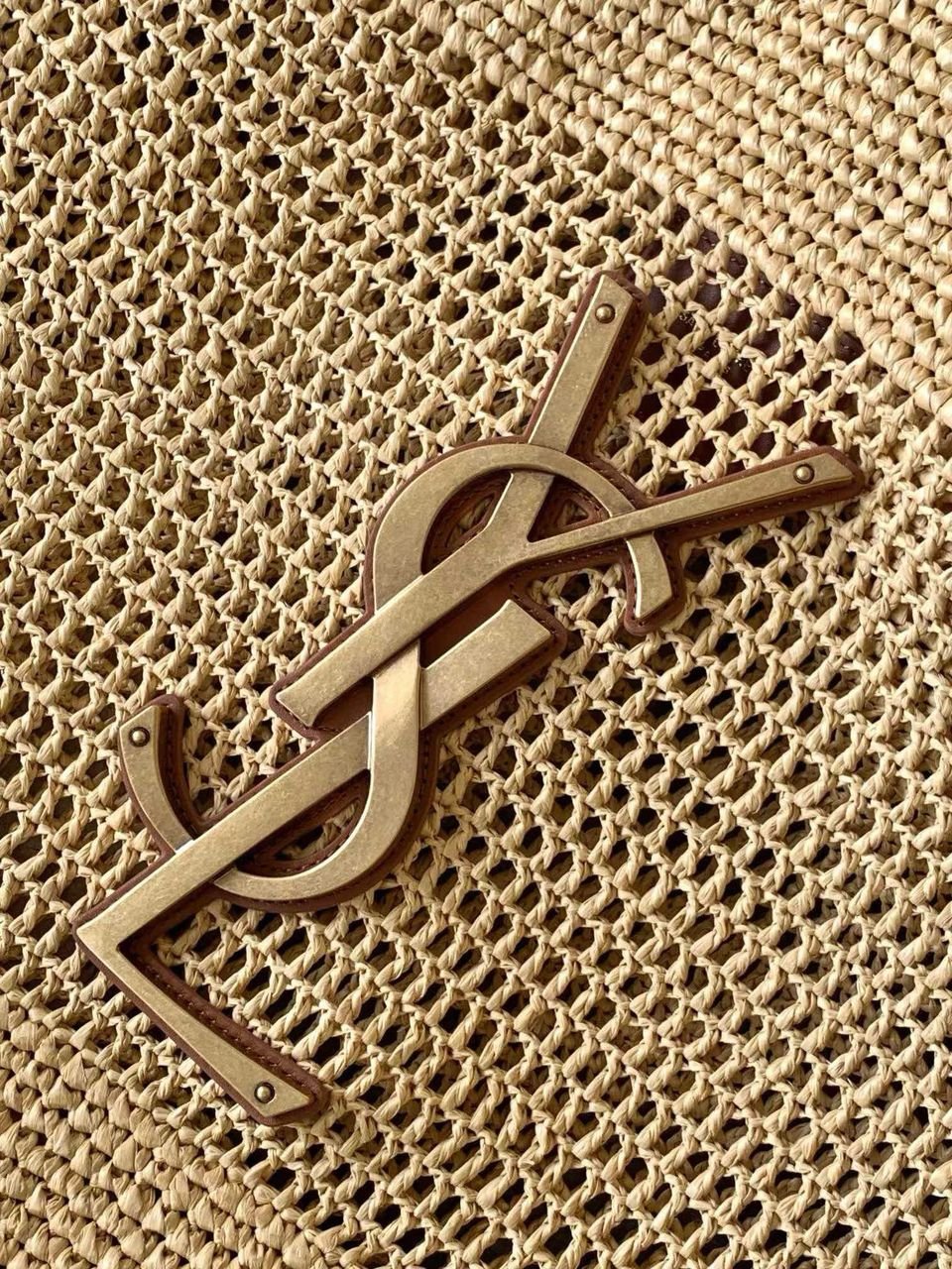 YSL Saint Laurent Natural Raffia Iace Shopping Tote