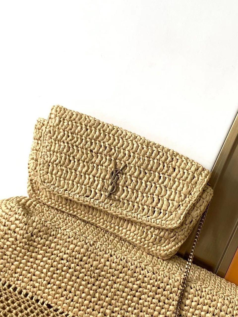 YSL Saint Laurent Natural Raffia Iace Shopping Tote