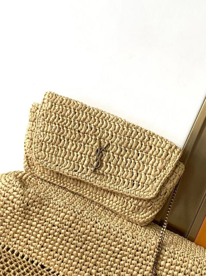 YSL Saint Laurent Natural Raffia Iace Shopping Tote