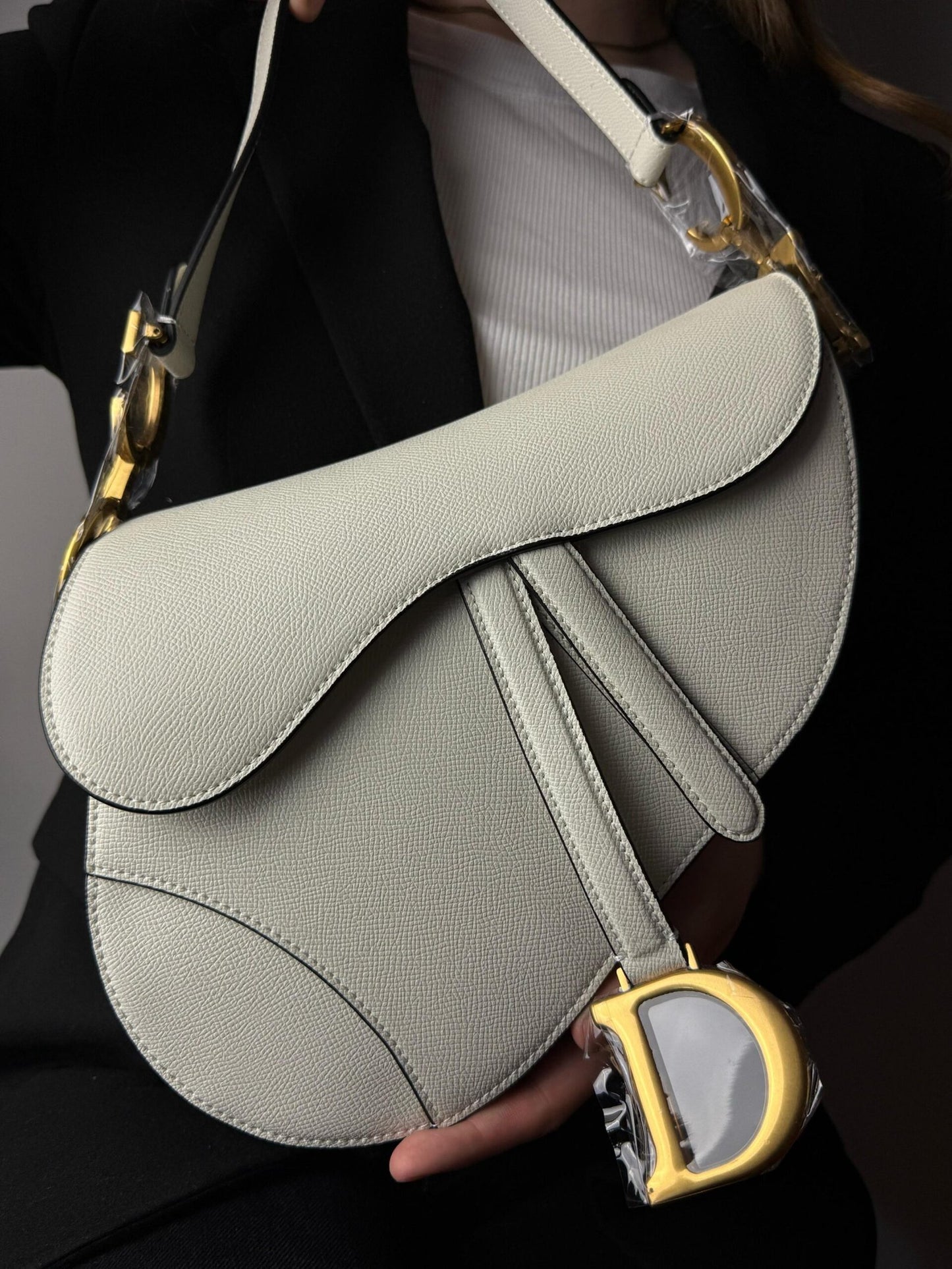 Christian Dior White Leather Saddle Handbag