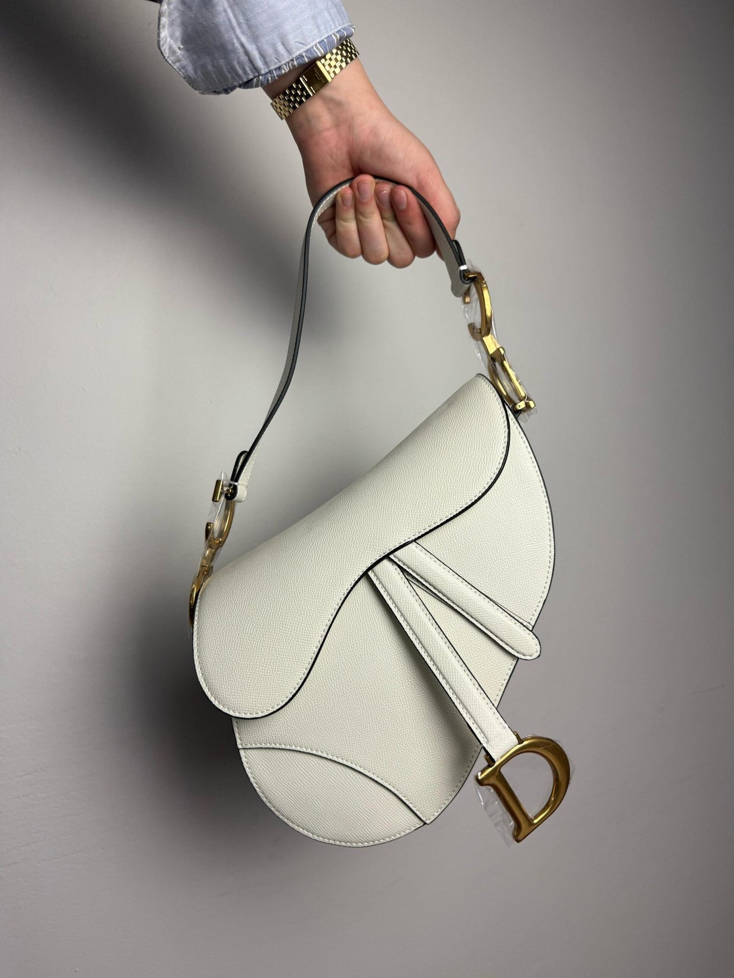 Christian Dior White Leather Saddle Handbag