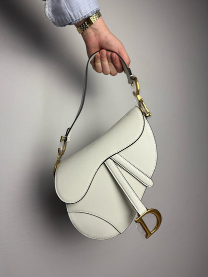 Christian Dior White Leather Saddle Handbag