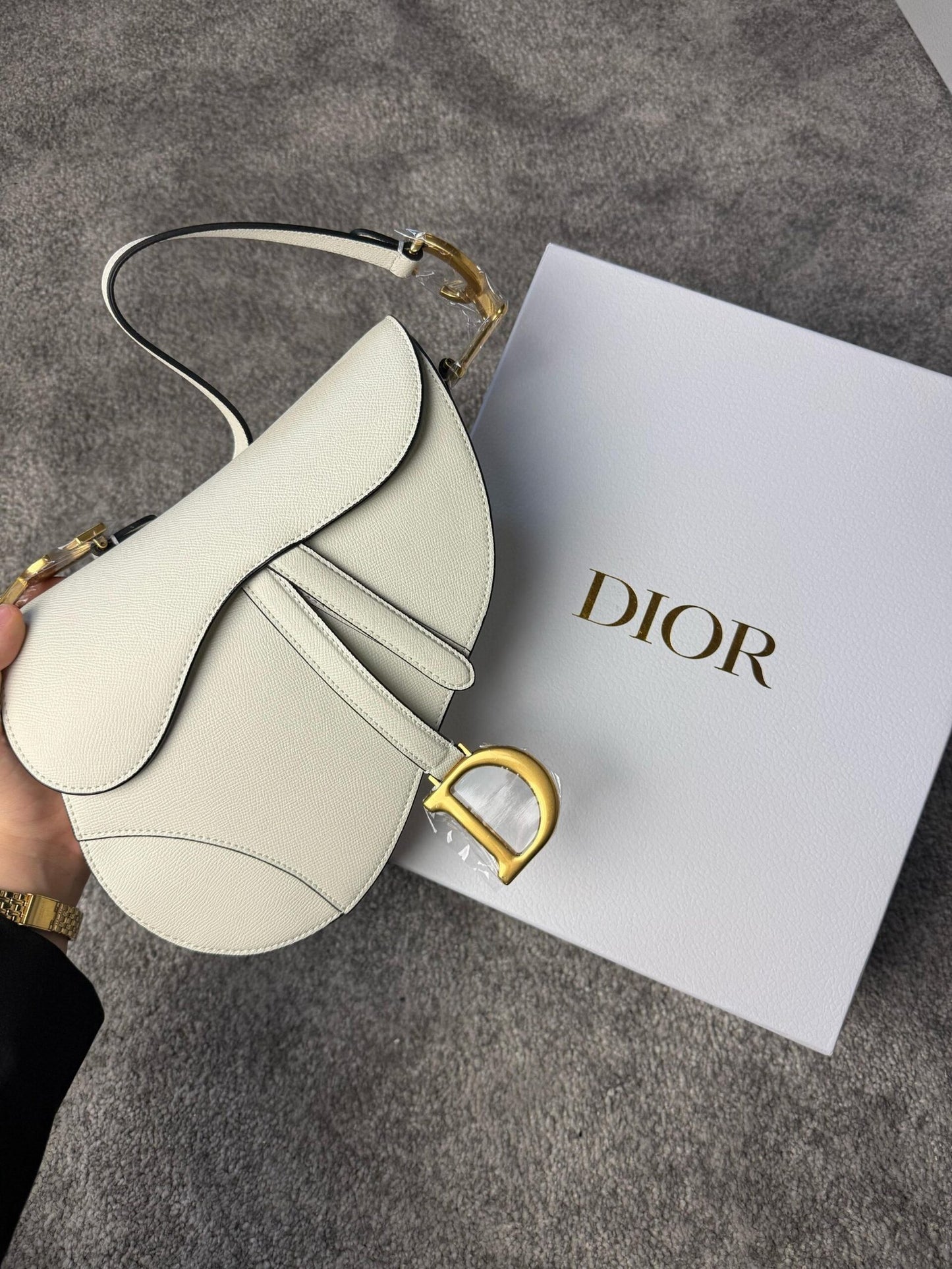 Christian Dior White Leather Saddle Handbag