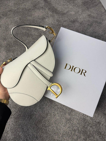 Christian Dior White Leather Saddle Handbag