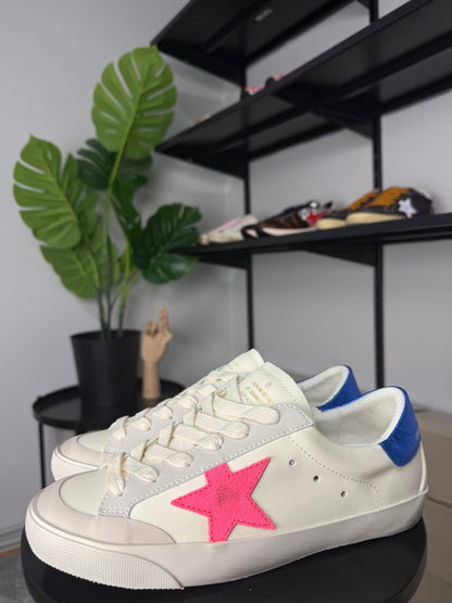 Golden Goose Hi Star Fuchsia star / Blue glitter