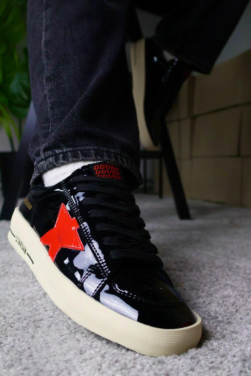 Golden Goose Black Leather Red Star