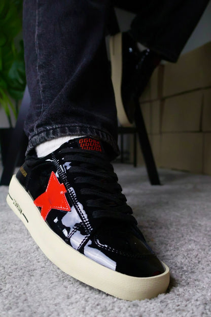 Golden Goose Black Leather Red Star