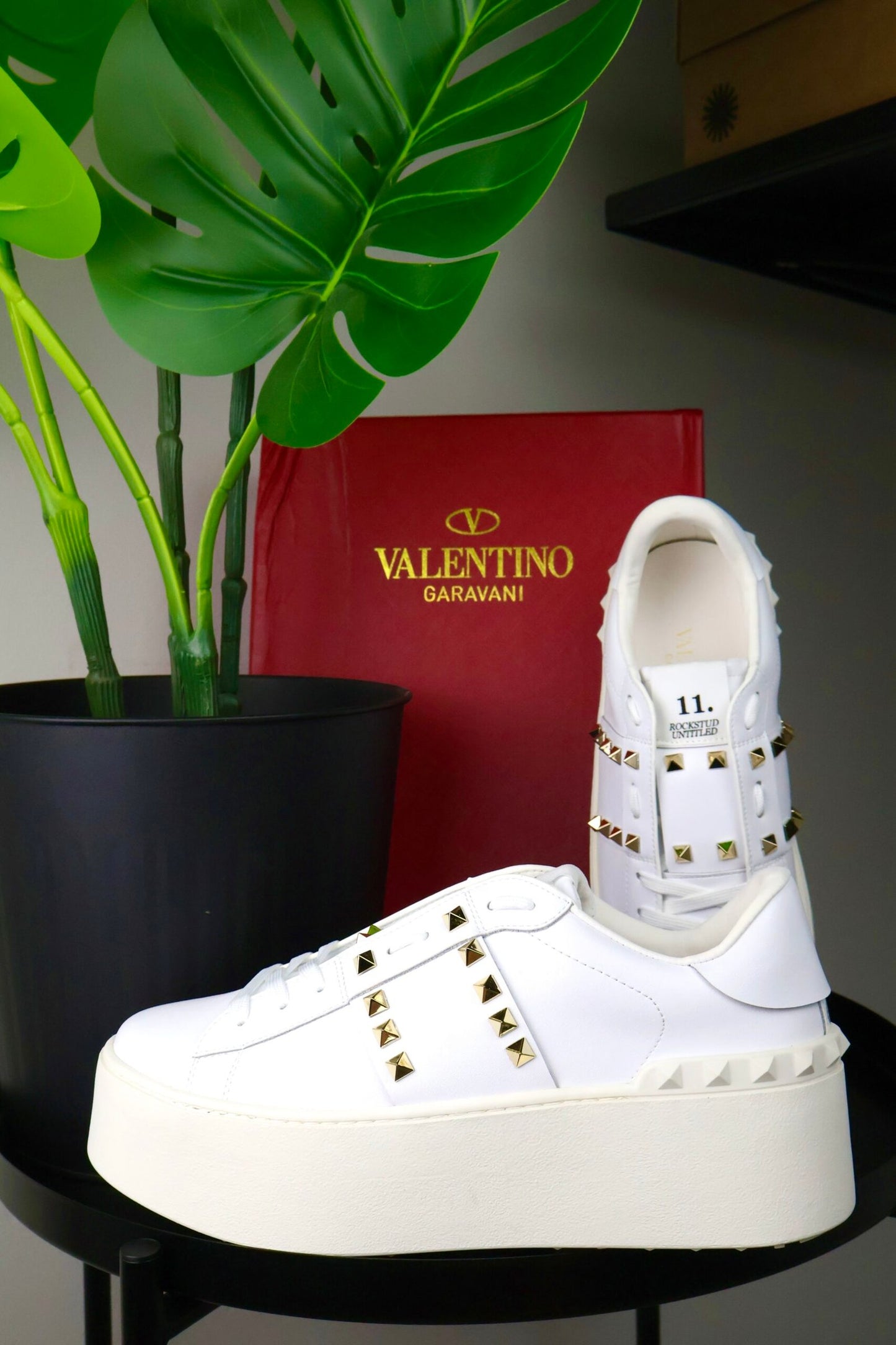 Valentino Garavani Rockstud White/Gold Leather Flatform