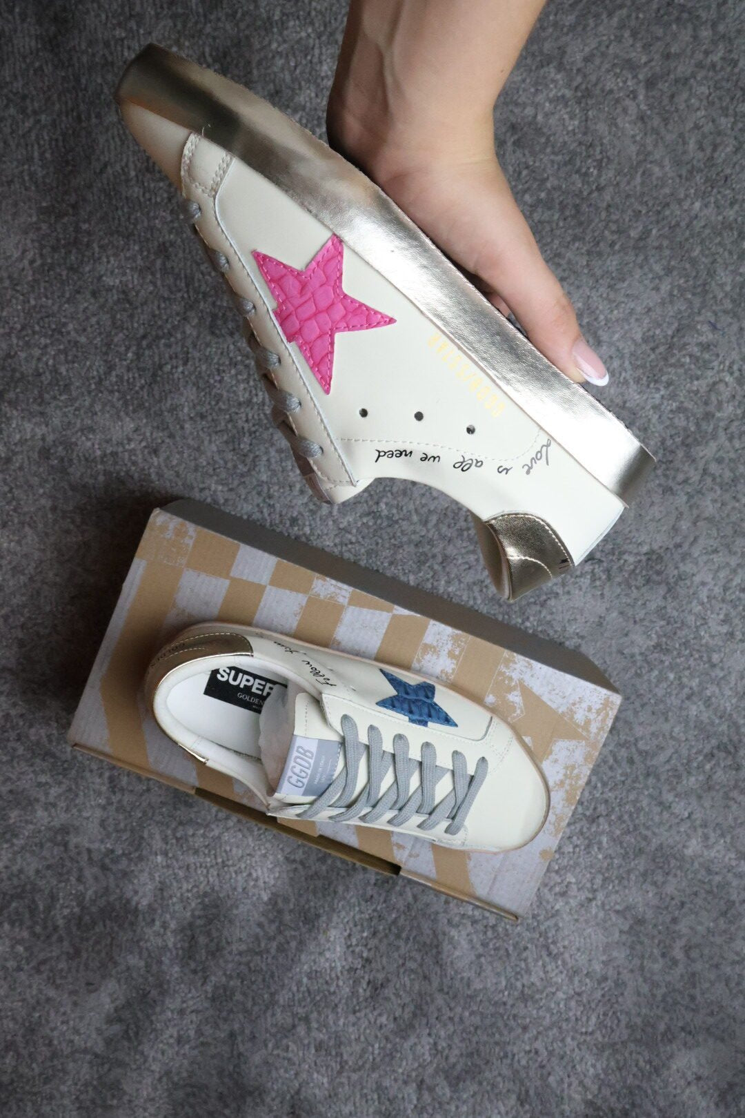 Golden Goose White/Pink Croc Leather Star/Pink Shinny