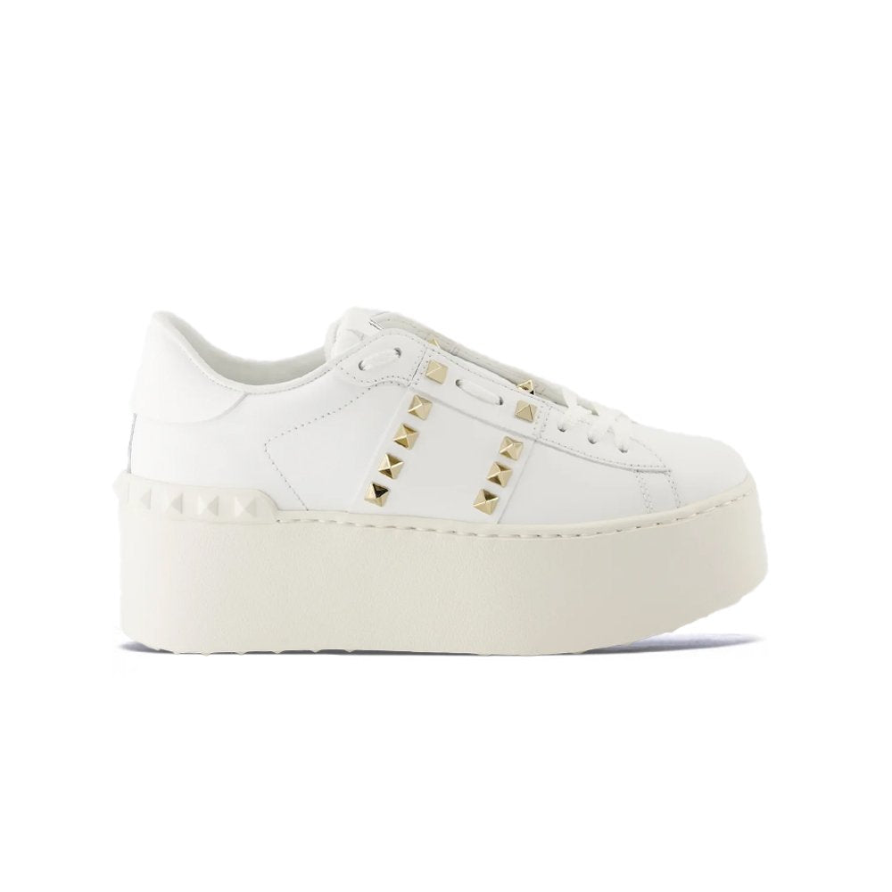 Valentino Garavani Rockstud White/Gold Leather Flatform