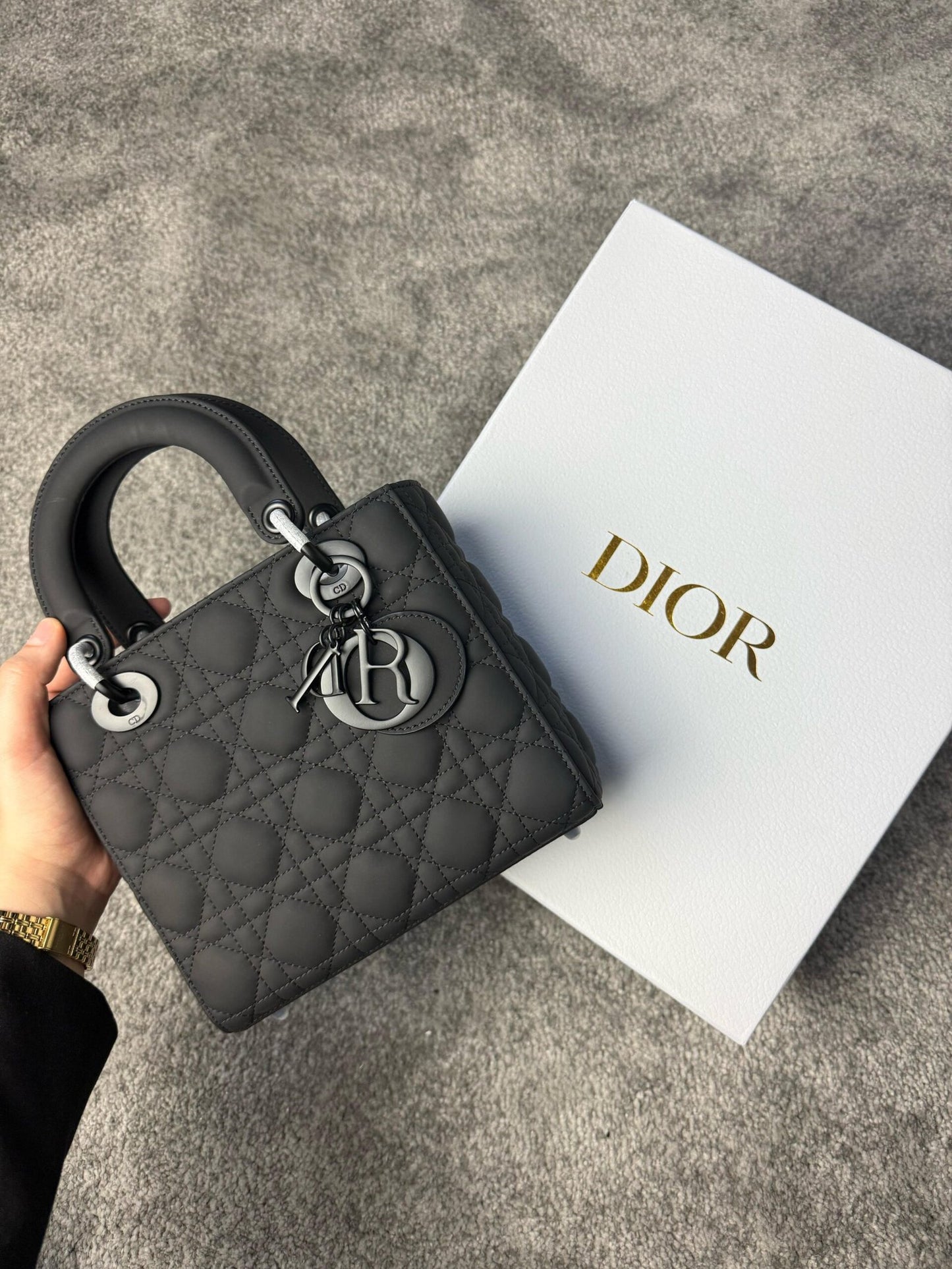 Christian Dior Black Ultra Matte Medium Lady Dior Bag