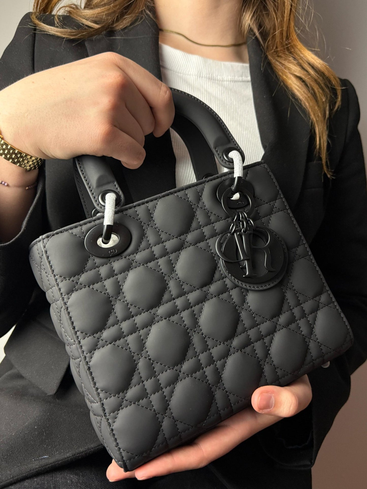 Christian Dior Black Ultra Matte Medium Lady Dior Bag