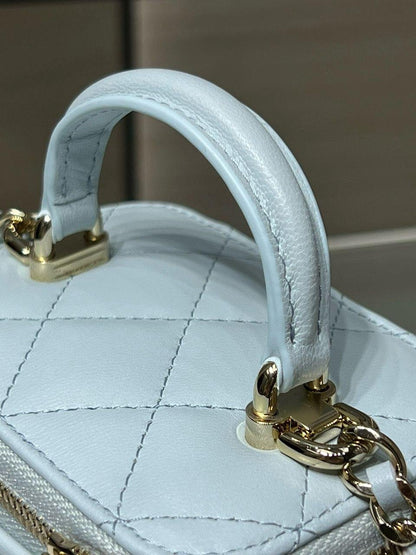 Chanel Mini Top Handle Vanity With Chain Light Blue Lambskin Gold Hard