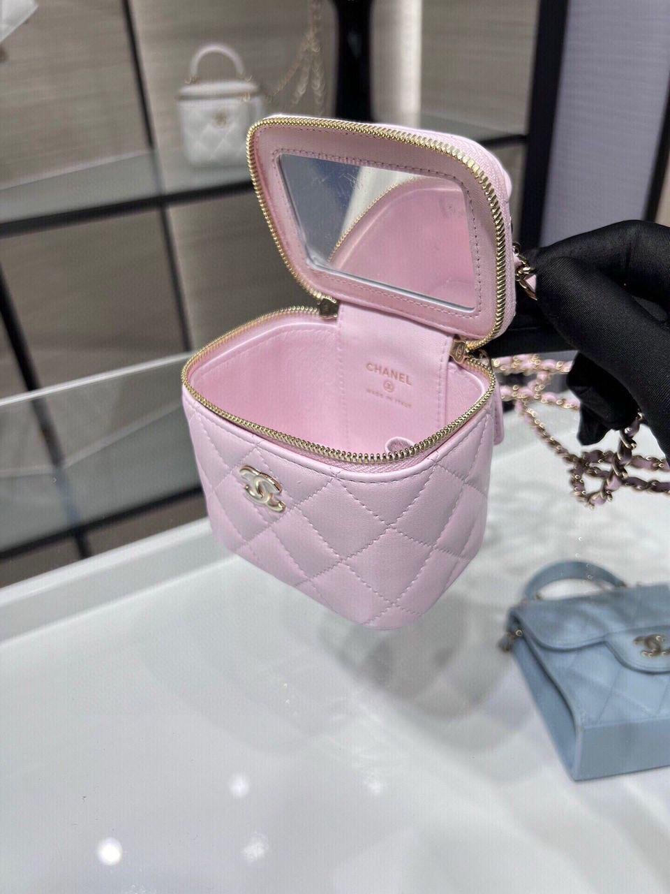 Chanel Mini Top Handle Vanity With Chain Light Pink Lambskin Gold Hard