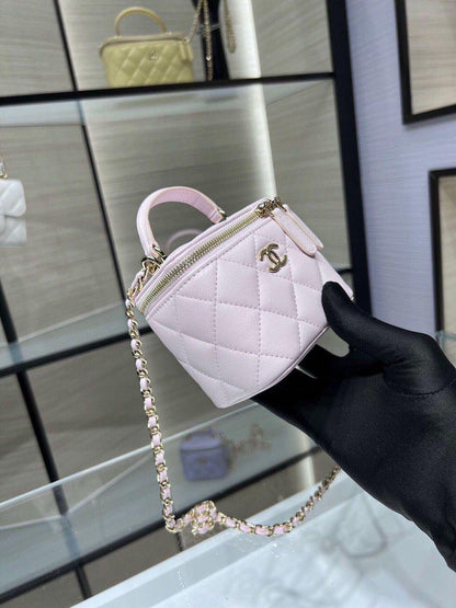 Chanel Mini Top Handle Vanity With Chain Light Pink Lambskin Gold Hard
