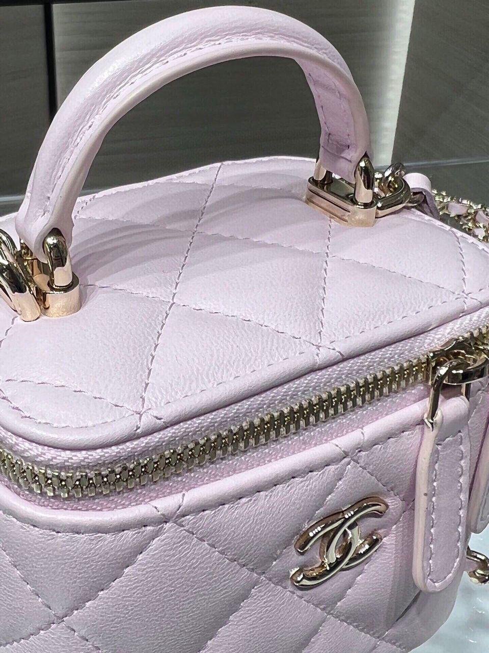 Chanel Mini Top Handle Vanity With Chain Light Pink Lambskin Gold Hard