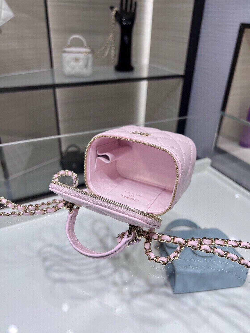 Chanel Mini Top Handle Vanity With Chain Light Pink Lambskin Gold Hard