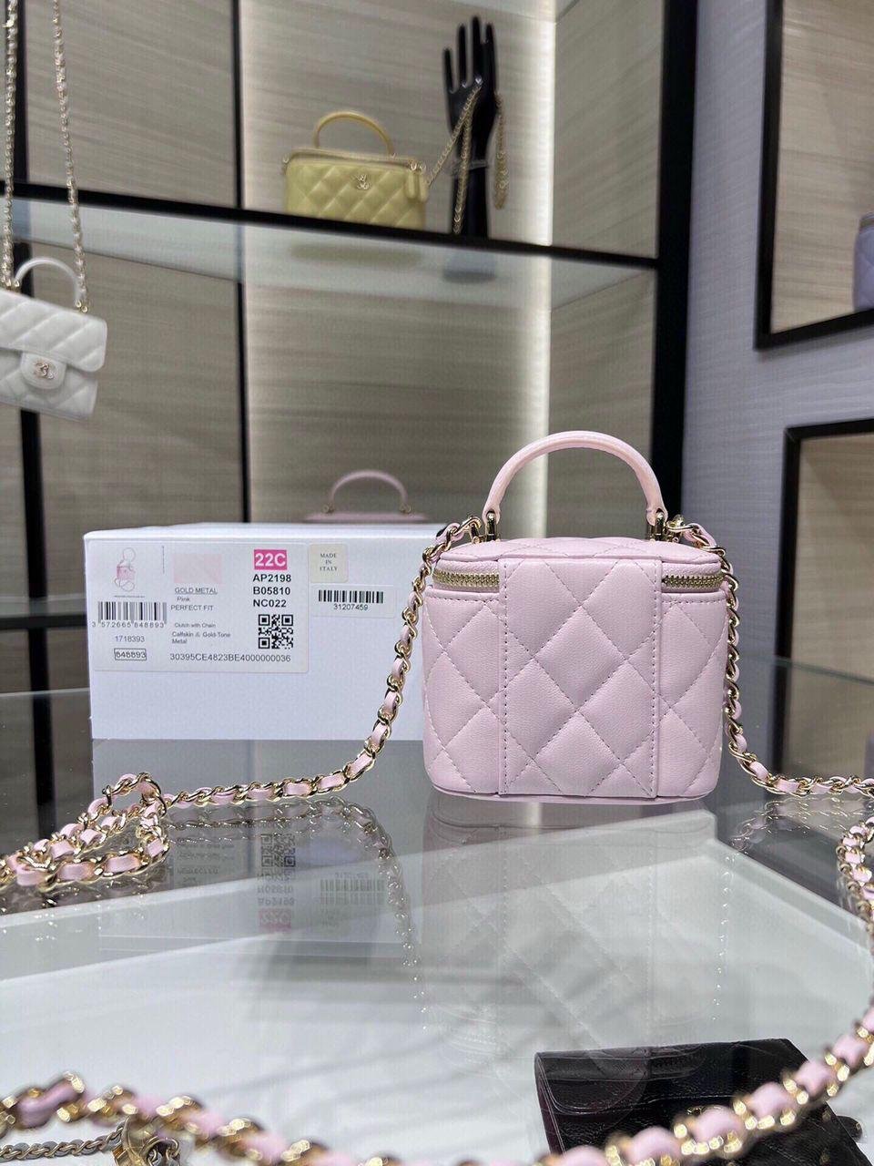 Chanel Mini Top Handle Vanity With Chain Light Pink Lambskin Gold Hard