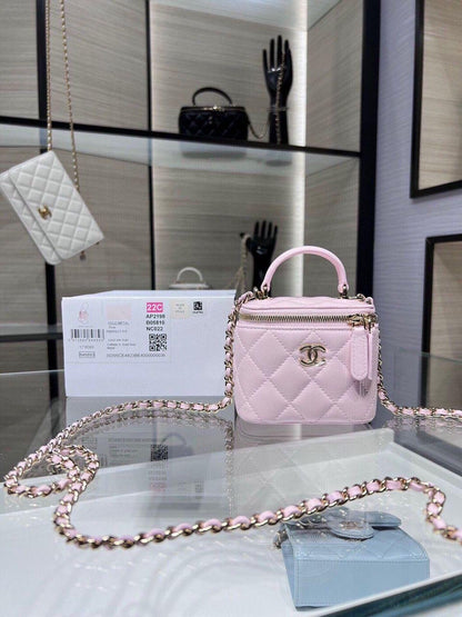 Chanel Mini Top Handle Vanity With Chain Light Pink Lambskin Gold Hard