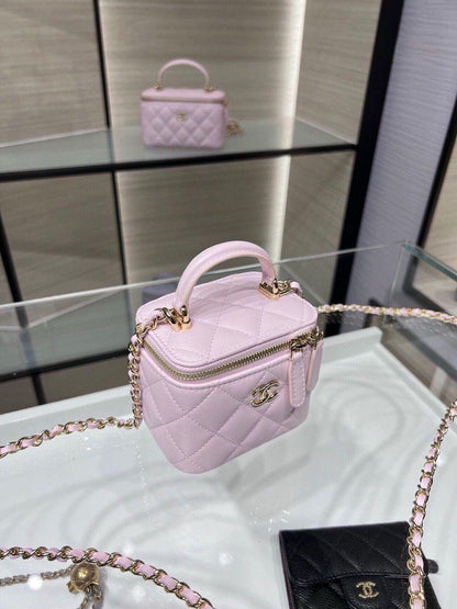 Chanel Mini Top Handle Vanity With Chain Light Pink Lambskin Gold Hard