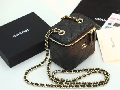 Chanel Mini Metal Vanity With Chain Black Lambskin Aged Gold Hard