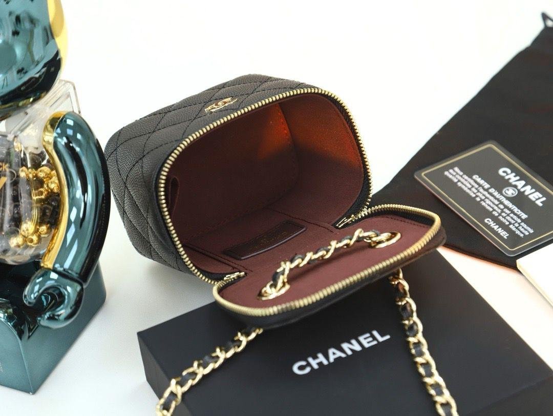 Chanel Mini Metal Vanity With Chain Black Lambskin Aged Gold Hard