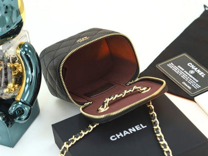 Chanel Mini Metal Vanity With Chain Black Lambskin Aged Gold Hard