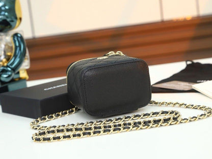 Chanel Mini Metal Vanity With Chain Black Lambskin Aged Gold Hard