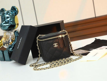 Chanel Mini Metal Vanity With Chain Black Lambskin Aged Gold Hard