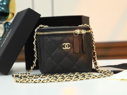 Chanel Mini Metal Vanity With Chain Black Lambskin Aged Gold Hard